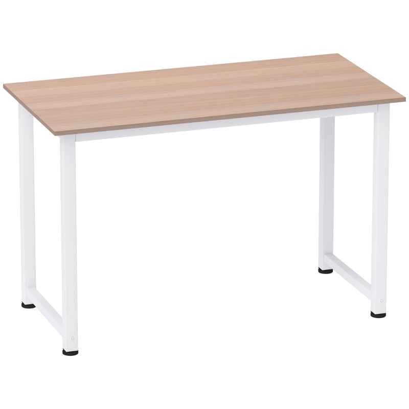 HOMCOM Mesa de Escritorio con Marco de Acero Patas Ajustables Mesa de Estudio para Oficina Hogar 120x60x76 cm Blanco y Natural