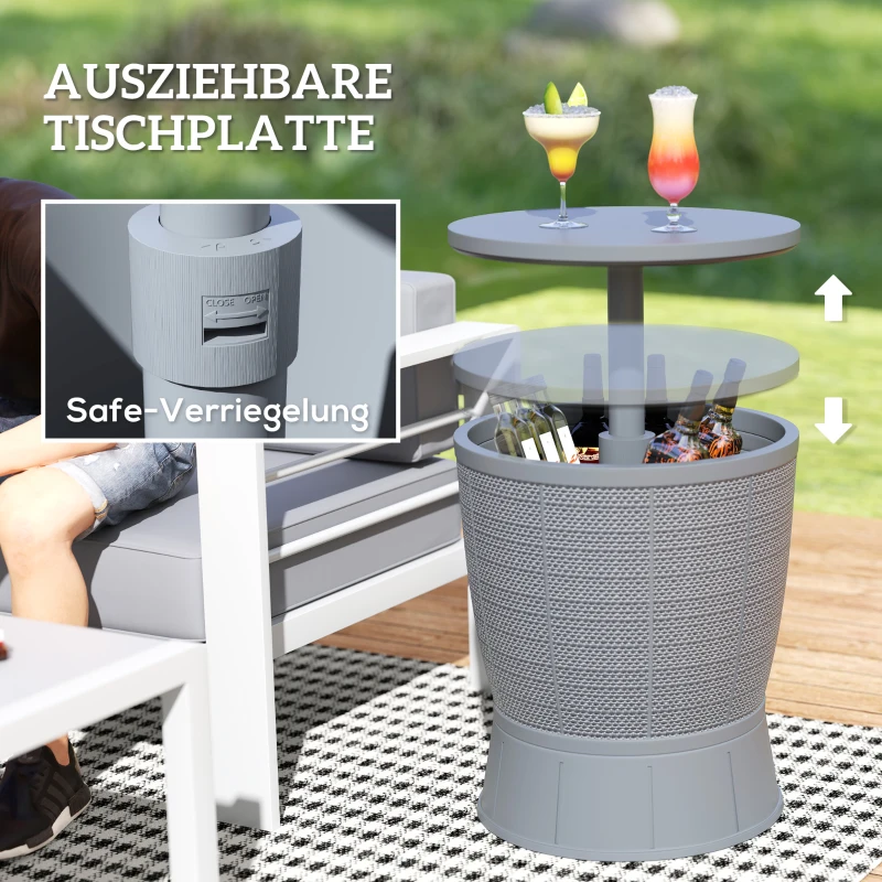 Outsunny 3-in-1 Beistelltisch Gartentisch 45 x 43 cm Rund Kühlbox wetterfest Balkontisch mit 41 L Stauraum Kunststoff Grau