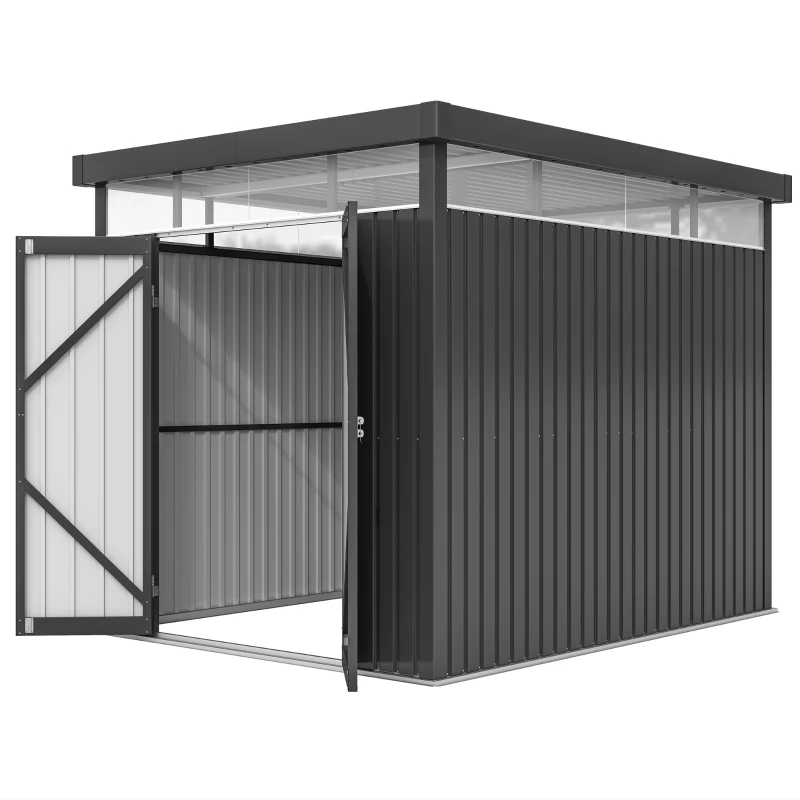 Outsunny Capanno da Giardino con Lucernario in Acrilico e Fori di Drenaggio, in Acciaio, 200x258x201 cm, Grigio Scuro