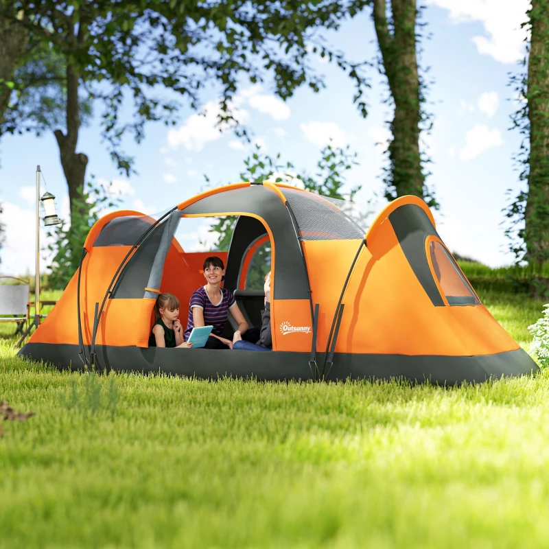 Outsunny 5-6 Man Dome Camping Tent - Orange