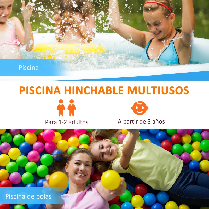 Outsunny Piscina Hinchable Rectangular 1.300 Litros 262x176x56 cm para 1-2 Personas Piscina Inflable Familiar para Adultos y Niños en Jardín Patio Exterior Azul