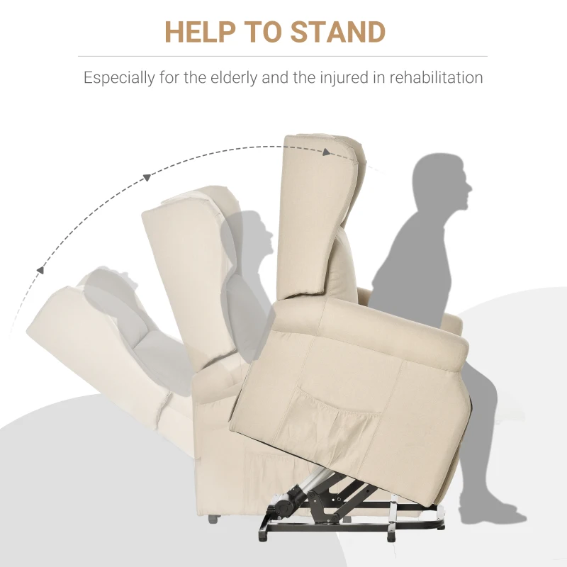 HOMCOM Power Lift Recliner Armchair, Electric Lift Chair for Elderly, Fabric Riser and Reclining Chair with Remote Control, Side Pockets, Extended Footrest, for Living Room, Beige