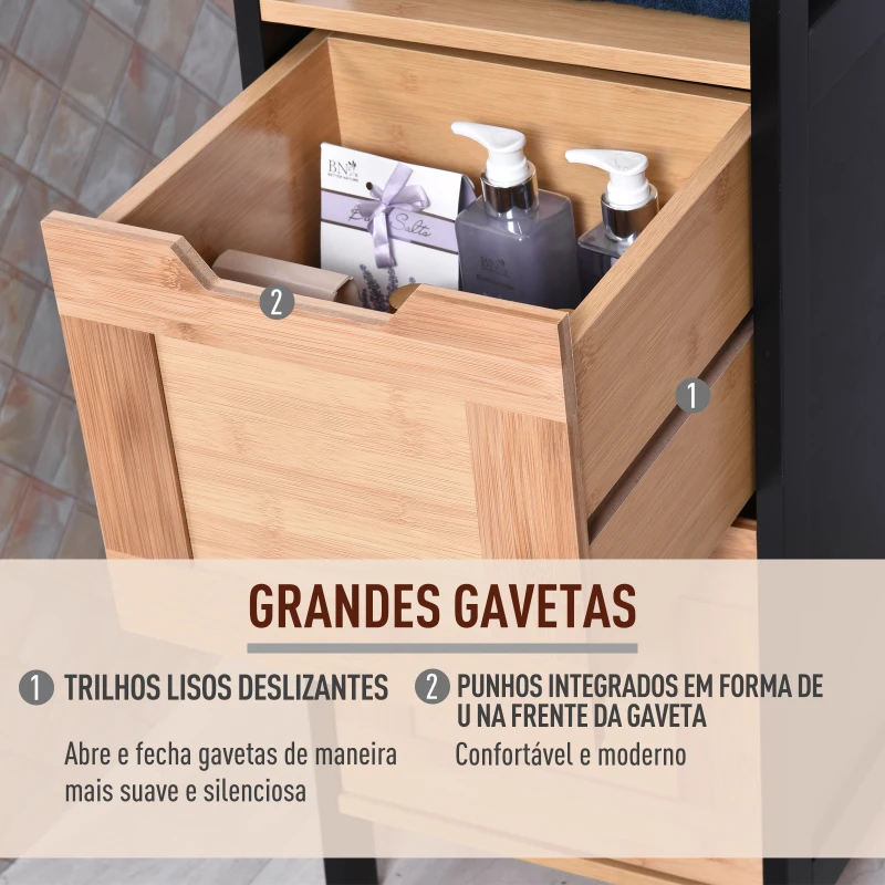 Kleankin Armário de banheiro alto com prateleiras e gavetas 30x30x144,3 cm