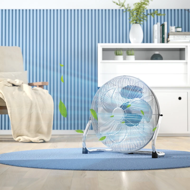 HOMCOM 20" Chrome Metal Floor Fan with Tilting, High Velocity, 3 Speed, Portable Gym Fan for Home Office, Silver
