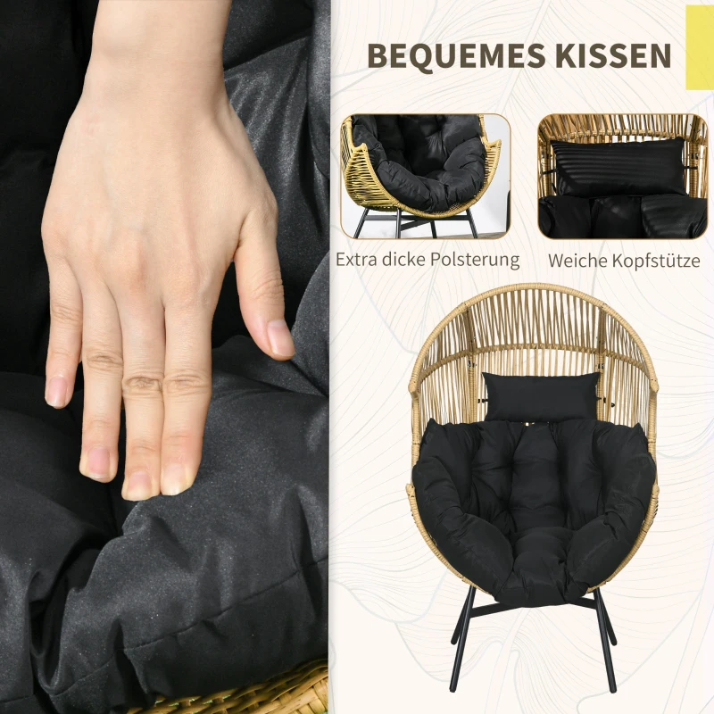 Outsunny Rattansessel Outdoor-Sessel Gartensessel, PE-Rattan, 89 cm x 75 cm x 143 cm, Natur + Schwarz