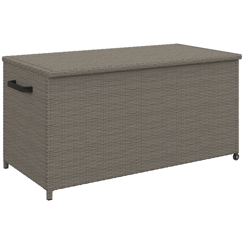 Outsunny Baule da Esterno da 184L in Rattan PE con Ruote e Rivestimento Interno Impermeabile, 102x52x52 cm, Grigio