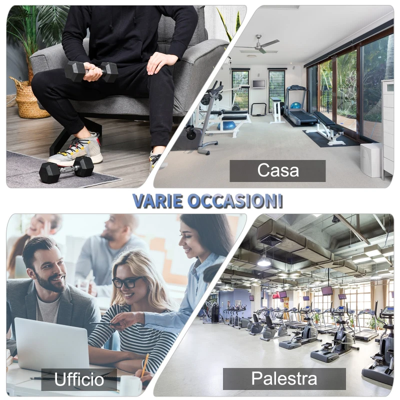 HOMCOM Set di 2 Manubri da 4 kg Esagonali con Presa Antiscivolo e Rivestimento in Gomma, Nero