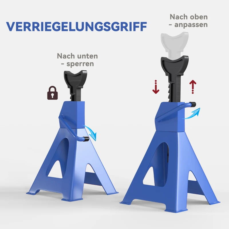 HOMCOM Set van 2 Assteunen 3 Ton Draagvermogen Inclusief Veiligheidsborgpen 13-Traps Hoogteverstelbaar 385 tot 600 mm