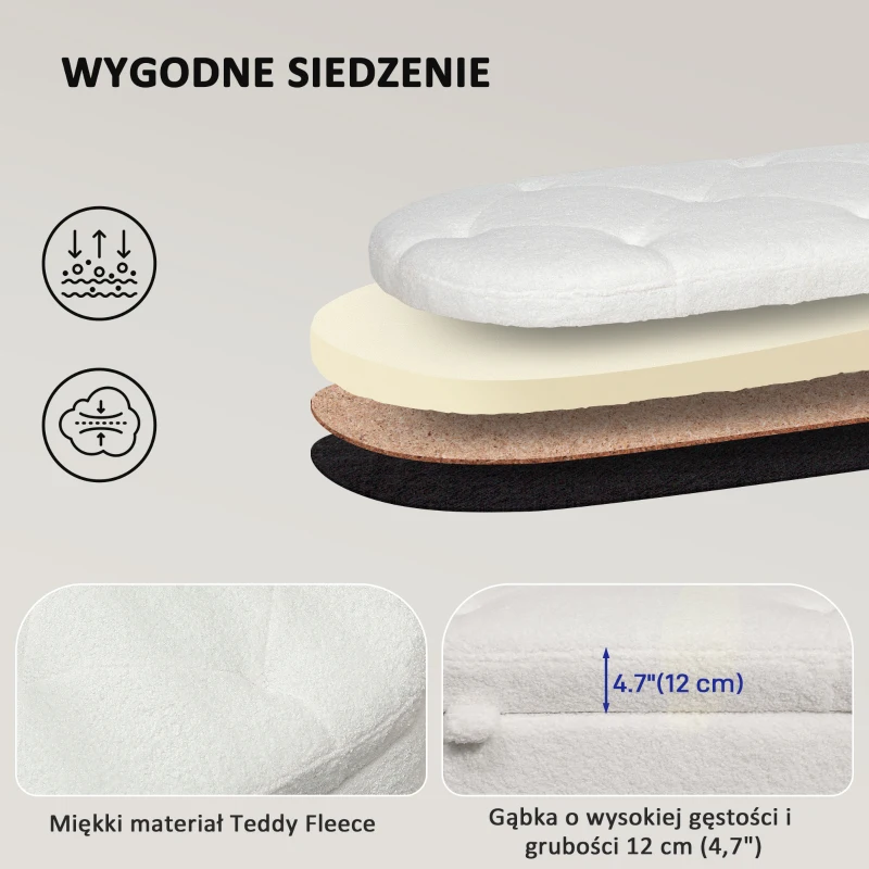 HOMCOM Ławka pikowana z miejscem do przechowywania, pokrywą i metalowymi nogami do salonu, sypialni, przedpokoju, Biała(m-6)