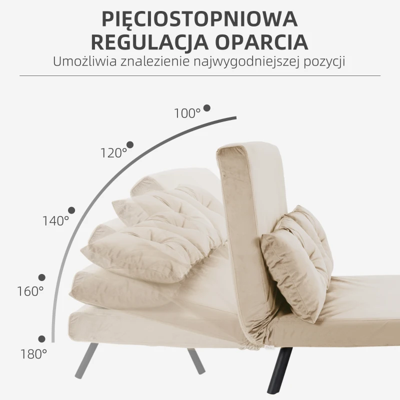 HOMCOM Sofa z funkcją spania, 2-osobowa sofa z aksamitną powłoką, funkcja spania, w zestawie 2 poduszki, aksamitny odcień, naturalny + beżowy + czarny