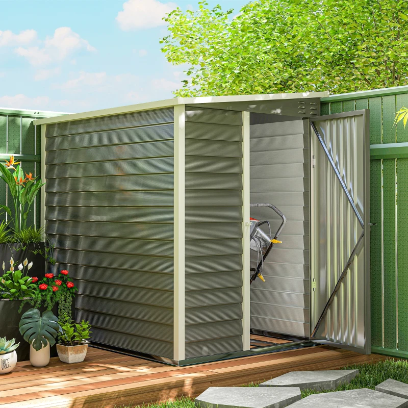 Outsunny Metalen Tuinschuur, Verzinkt Staal, Afsluitbare Deur, Eenvoudige Montage, 142 x 184 x 165/181 cm, Grijs(m-2)