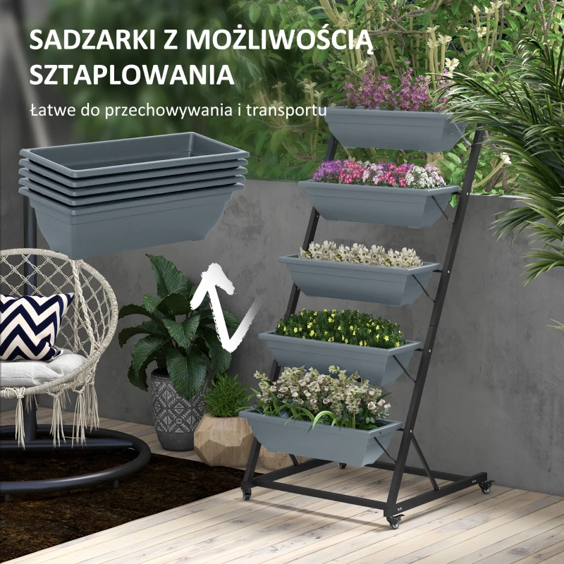 Outsunny Kwietnik na rośliny z donicami, składany, odporny na warunki atmosferyczne, 65 x 67 x 145 cm, Szary + Czarny