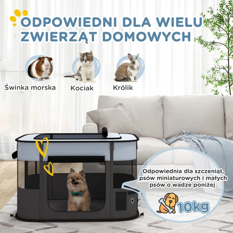 PawHut Składany wybieg dla zwierząt domowych, z torbą do przechowywania, dla szczeniąt i kociąt, do użytku wewnętrznego i zewnętrznego, Szary(m-4)