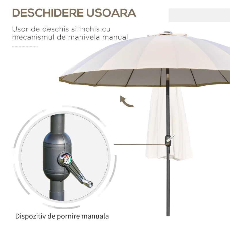 Outsunny Umbrela de Gradina sau Terasa cu manivela Ф255cm Reglabila, Crem Alb