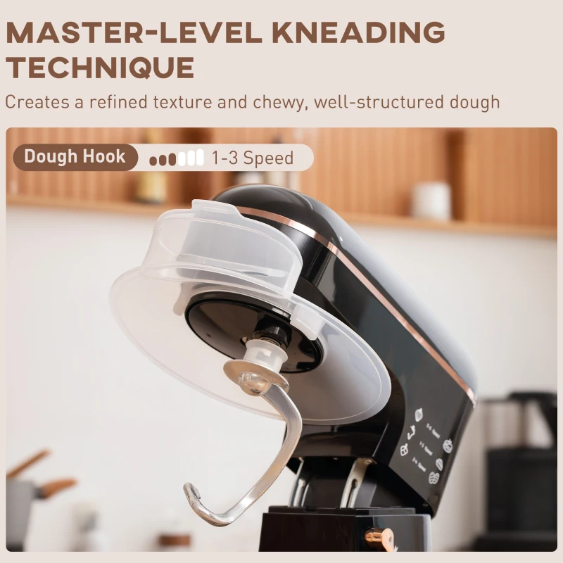 HOMCOM Stand Mixer, 5L Food Mixer for Baking, 6 Speeds and Pulse Setting, 1400W Cake Electric Kitchen Mixer with Dough Hook, Whisk, Stainless Steel Bowl, Splash Guard, Beater, Black