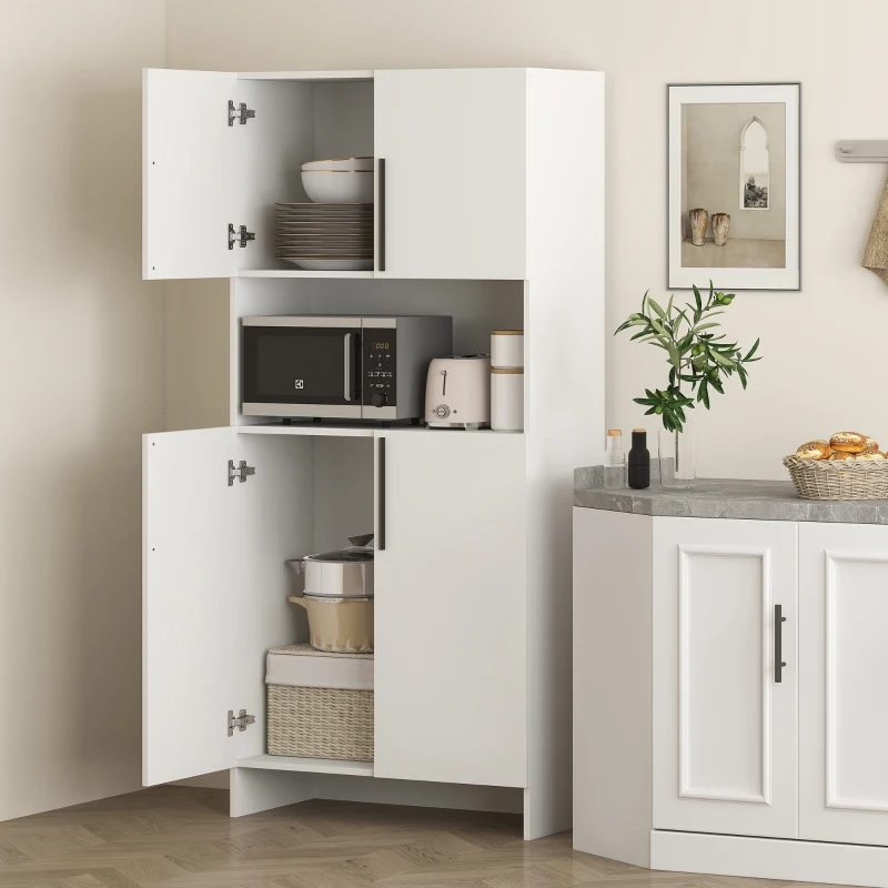 HOMCOM Keukenkast, Voorraadkast voor Keuken, Woonkamer, Eetkamer, Kasten, Rekken, Magnetronplank, Spaanplaat, Wit(m-7)