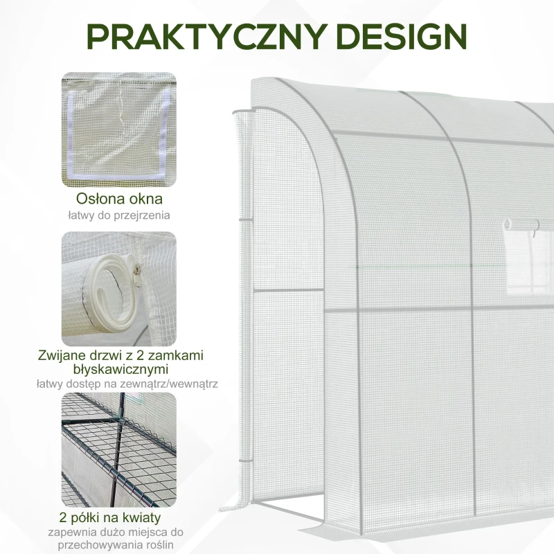 Outsunny szklarnia foliowa, szklarnia z 2 drzwiami, uprawa roślin, ochrona UV, biała(m-6)