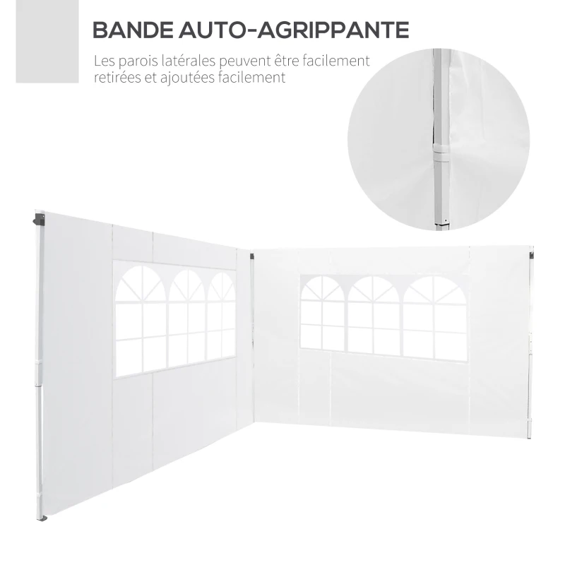Outsunny Parois latérales de Rechange Barnum tonnelle 3 x 3 ou 3 x 6 m 2 pièces 2 Grandes fenêtres Blanc