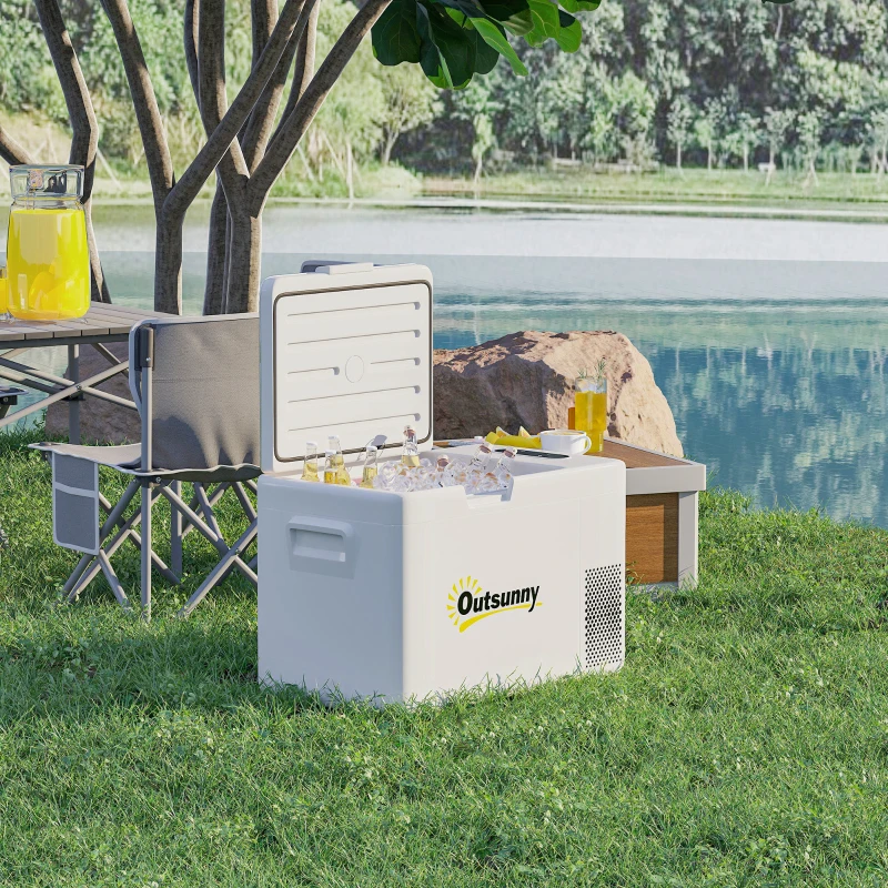 Outsunny 22 Liter Camping-Kühlschrank, Autokühlschrank, Kühlbox mit LED Anzeige, AC- und DC-Adapter, leiser Betrieb, Cremeweiß