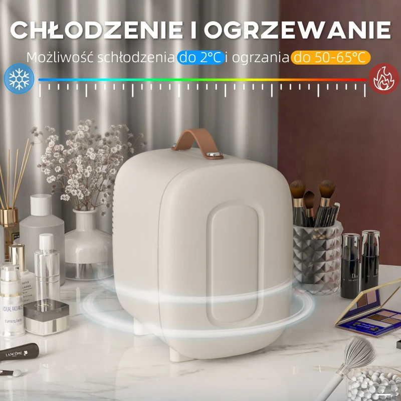 HOMCOM Mini Lodówka Lodówka Beauty Fridge, 4 L Pojemność, 20,3 x 26,3 x 28 cm, Kremowy(m-4)
