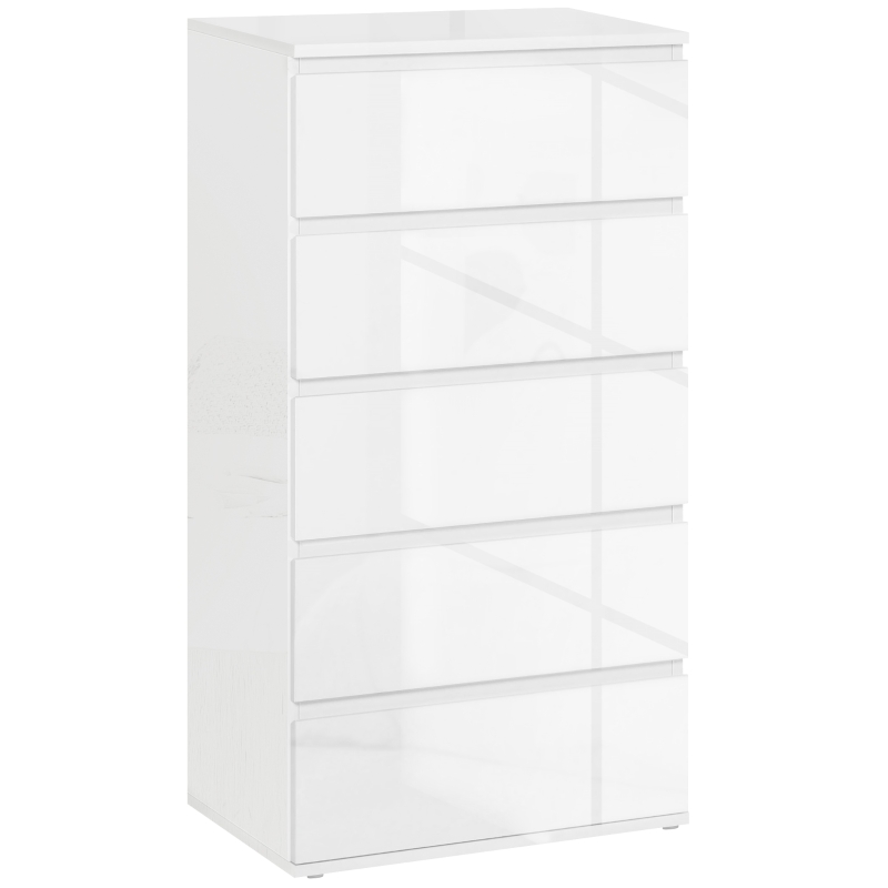HOMCOM Komoda Sideboard z 5 szufladami, 55 cm szer x 34 cm gł x 100 cm wys, Biała