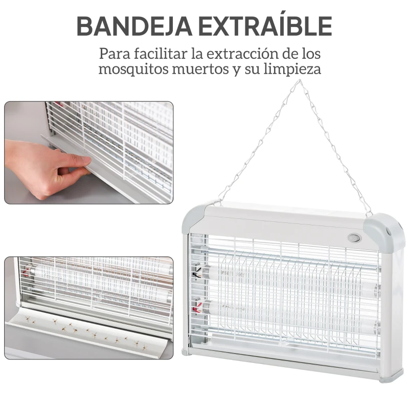 Outsunny Lámpara Anti-mosquitos Lámpara Matamoscas Eléctrica Lámpara Anti-insectos 20W Área 60m² Seguro y Eficaz con Luz UV para Exterior e interior