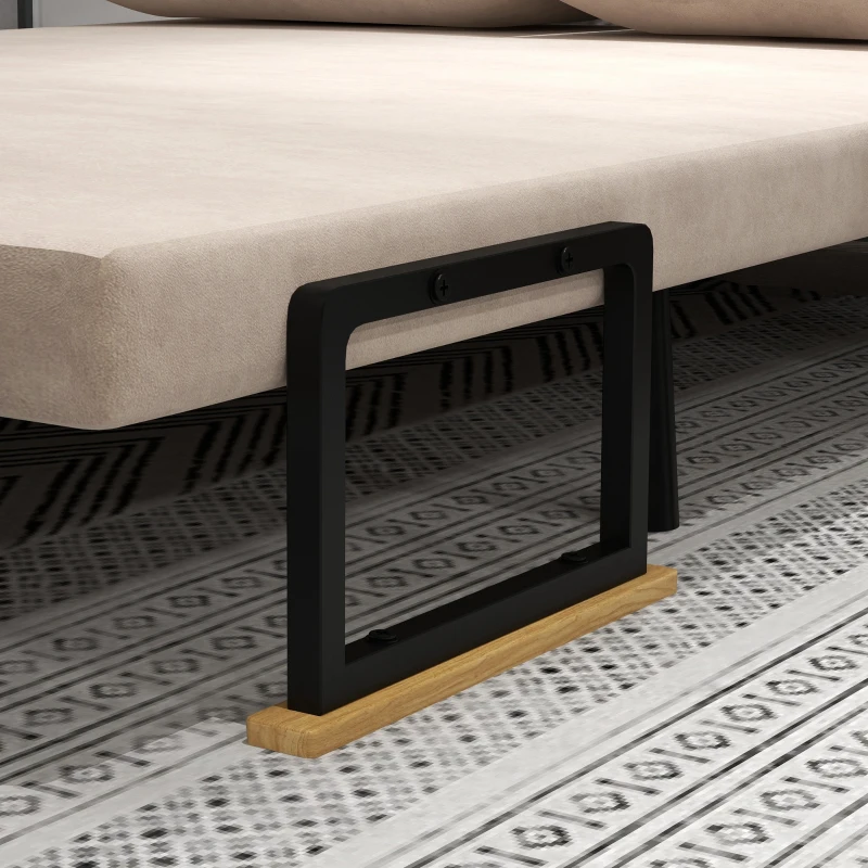 HOMCOM Sofa z funkcją spania, 2-osobowa sofa z aksamitną powłoką, funkcja spania, w zestawie 2 poduszki, aksamitny odcień, naturalny + beżowy + czarny