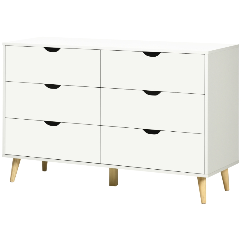 HOMCOM Commode 6 tiroirs meuble de rangement 5 pieds biseautés en bois  120 x 40 x 76 cm blanc