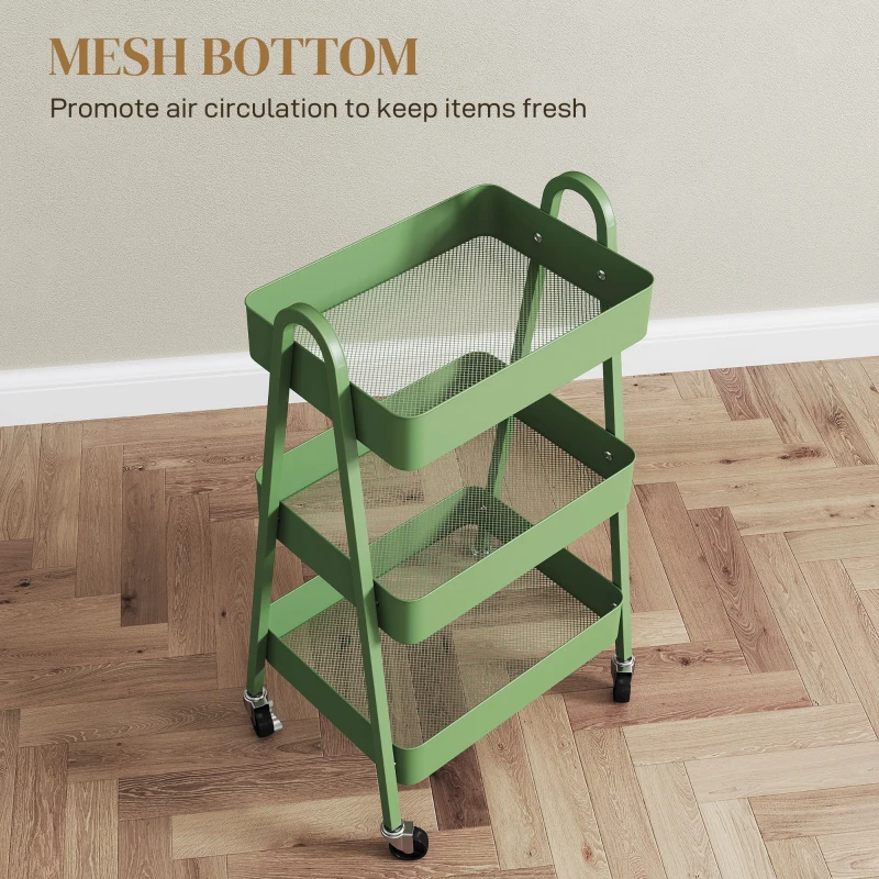HOMCOM Three-Tier Storage Trolley - Green