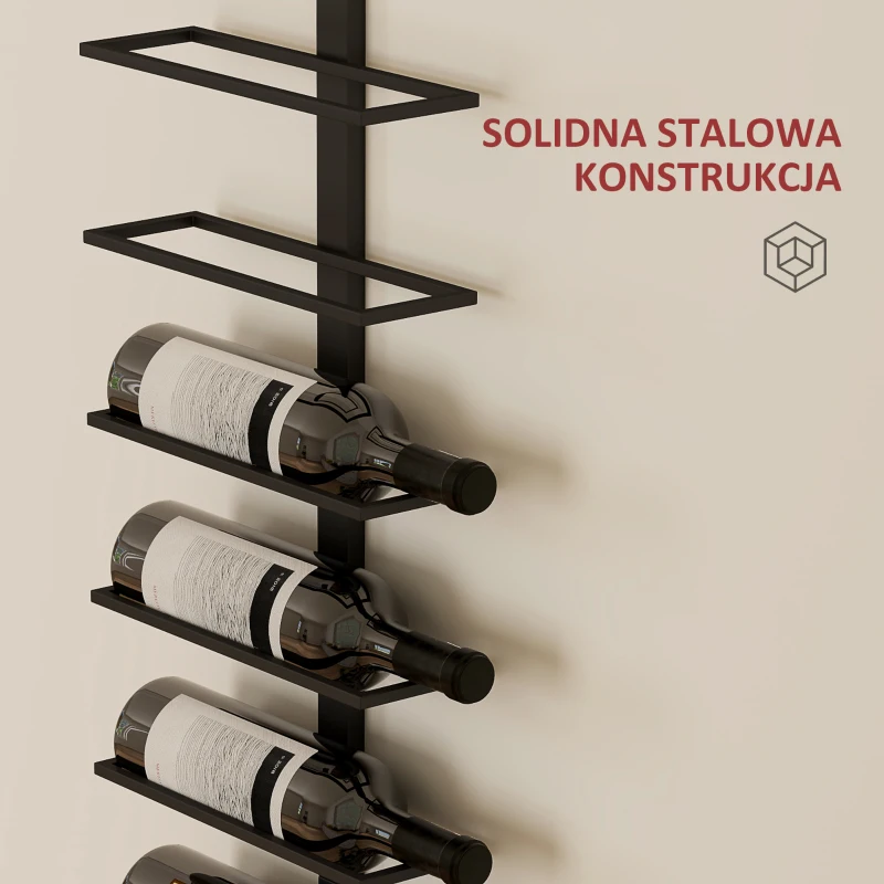 HOMCOM Regał na Wino, Uchwyt Ścienny na 10 Butelki Wina, 10 Poziomów, Metal, do Kuchni, Salonu, Domowej Bary, Czarny