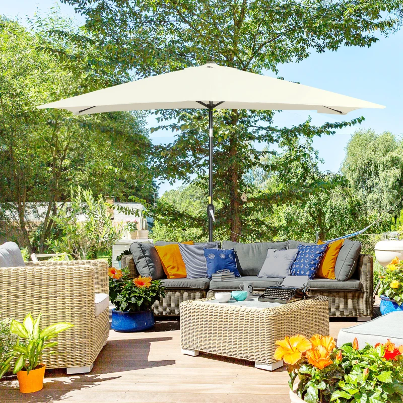 Outsunny Parasol inclinable rectangulaire métal polyester haute densité 3 x 2 m crème