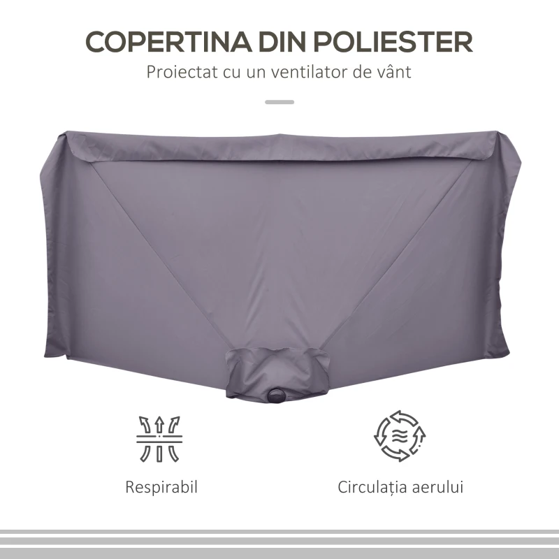 Outsunny Umbrela semicirculara pentru gradina cu manivela, 230x130x249cm, Gri