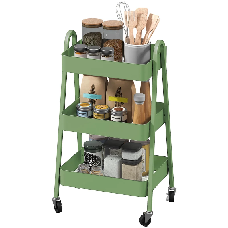 HOMCOM Three-Tier Storage Trolley - Green
