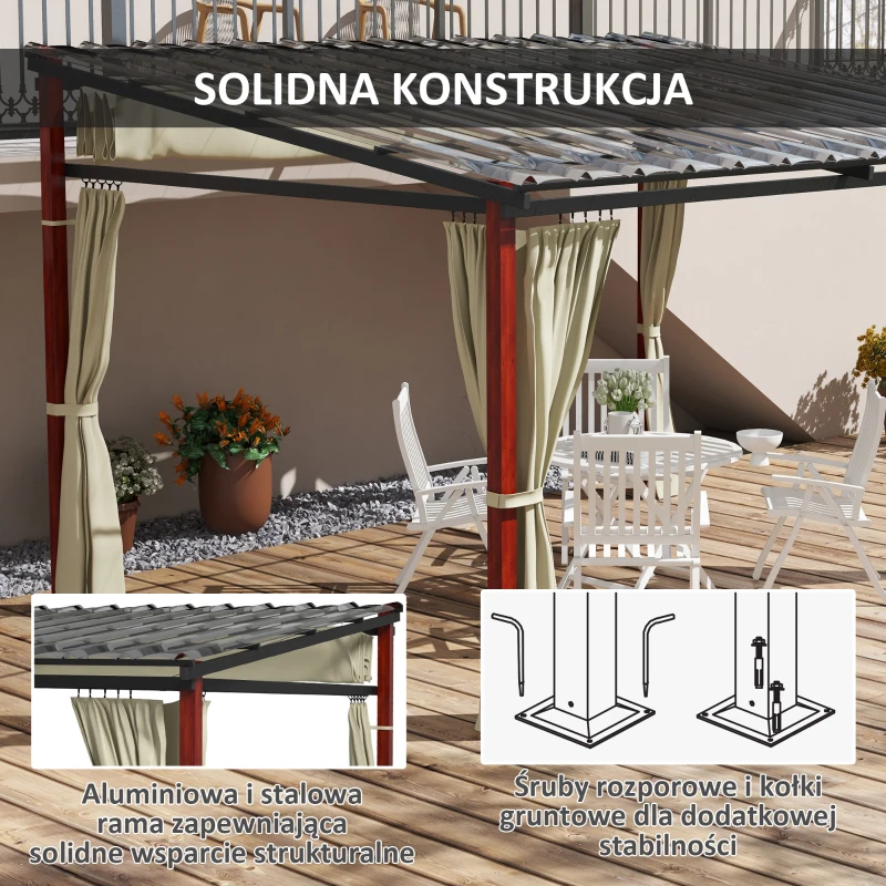 Outsunny Pergola 3,5 x 3 m z bocznymi ścianami, wiatroszczelne zadaszenie tarasu, regulowane wysokośći, dach z możliwością rozsuwania, do ogrodu i tarasu, kolor beżowy