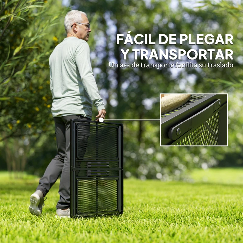 Outsunny Mesa de Camping Plegable con Laterales Abatibles Altura Ajustable y Encimera Metálica de Rejilla 137x62x67 cm Negro