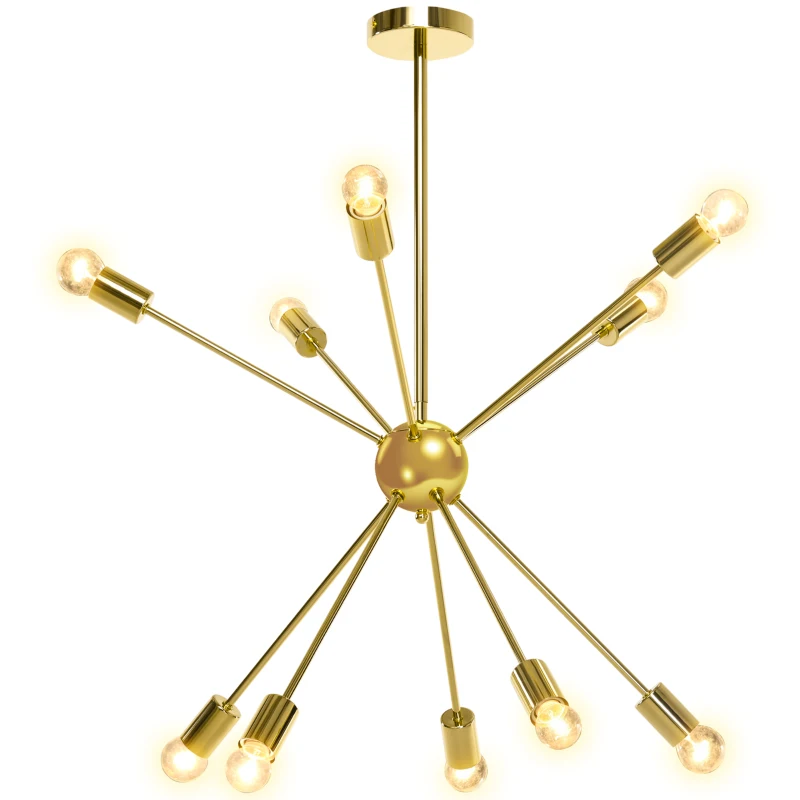 HOMCOM Modern Sputnik Ceiling Lights, 10-Light Chandelier for Bedroom Living Room with E27 Base, Gold Tone
