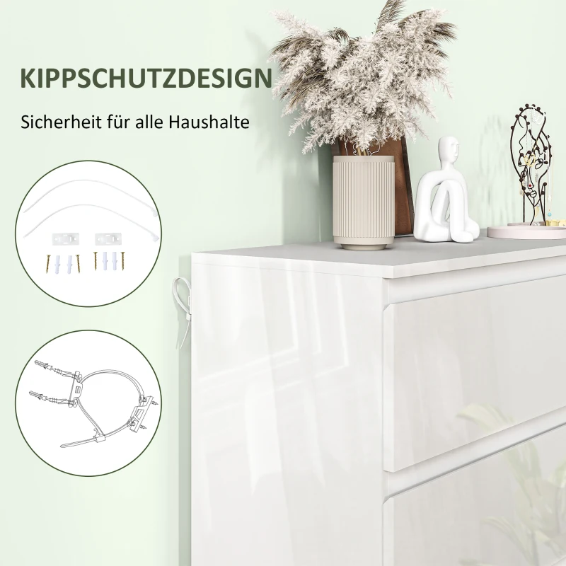 HOMCOM Komoda Sideboard z 5 szufladami, 55 cm szer x 34 cm gł x 100 cm wys, Biała