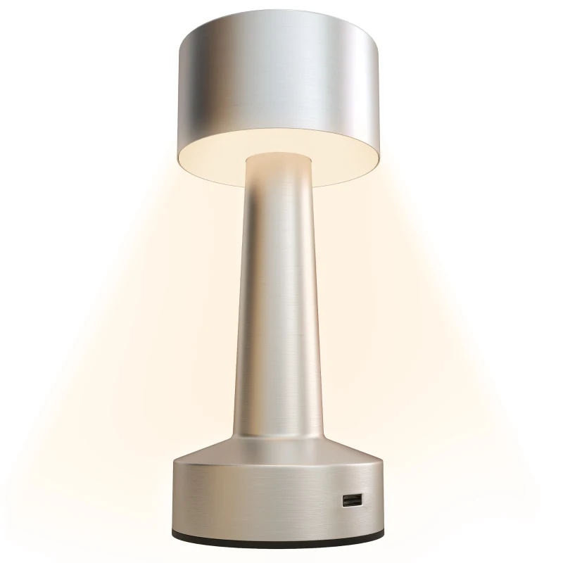 HOMCOM Cordless Table Lamp, Touch LED Desk Lamp with Rechargeable Battery, 3 Colour, for Bedroom Living Room, Silver