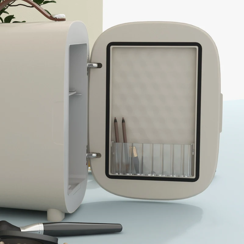 HOMCOM Mini Lodówka Lodówka Beauty Fridge, 4 L Pojemność, 20,3 x 26,3 x 28 cm, Kremowy(m-9)