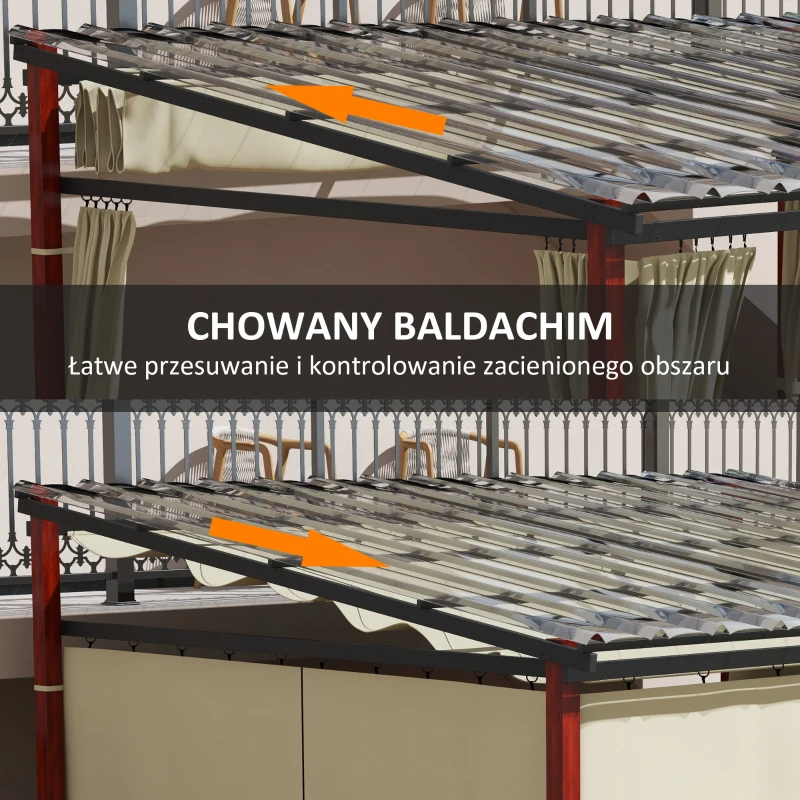 Outsunny Pergola 3,5 x 3 m z bocznymi ścianami, wiatroszczelne zadaszenie tarasu, regulowane wysokośći, dach z możliwością rozsuwania, do ogrodu i tarasu, kolor beżowy