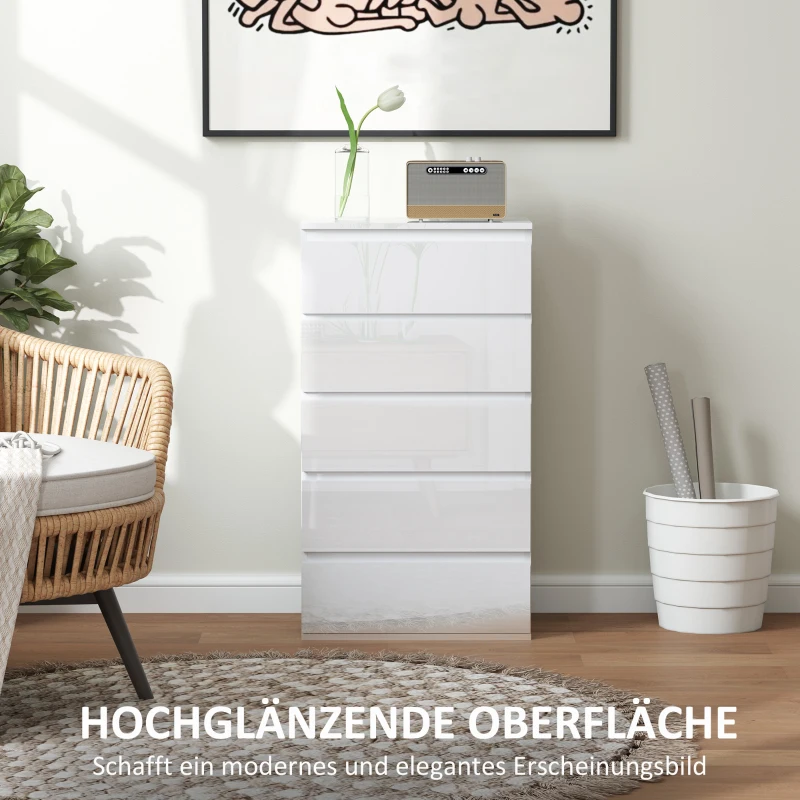 HOMCOM Komoda Sideboard z 5 szufladami, 55 cm szer x 34 cm gł x 100 cm wys, Biała
