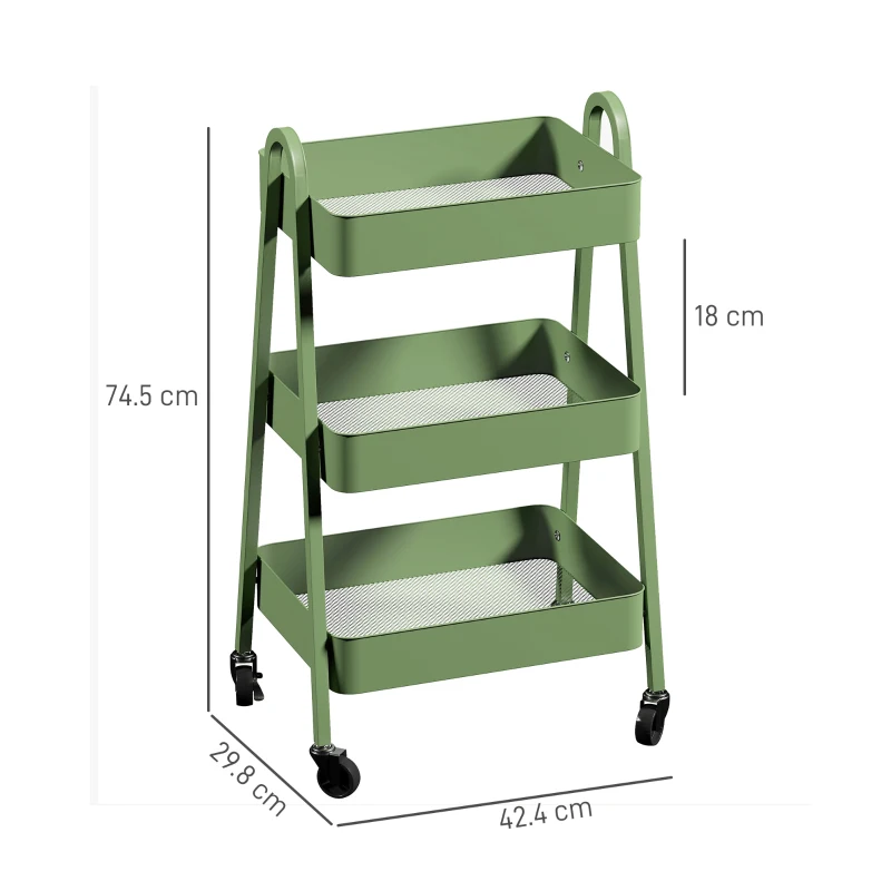 HOMCOM Three-Tier Storage Trolley - Green