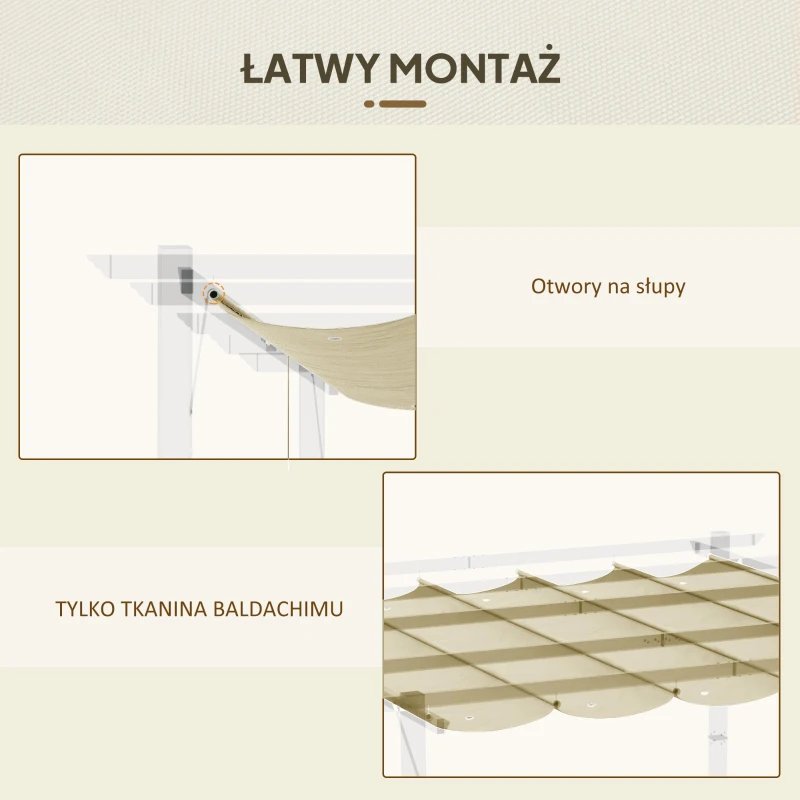 Outsunny Zamienny dach do pergoli 4 x 3 m, zasuwny, z otworami odprowadzającymi wodę, odporny na warunki pogodowe, Poliester, Beżowy