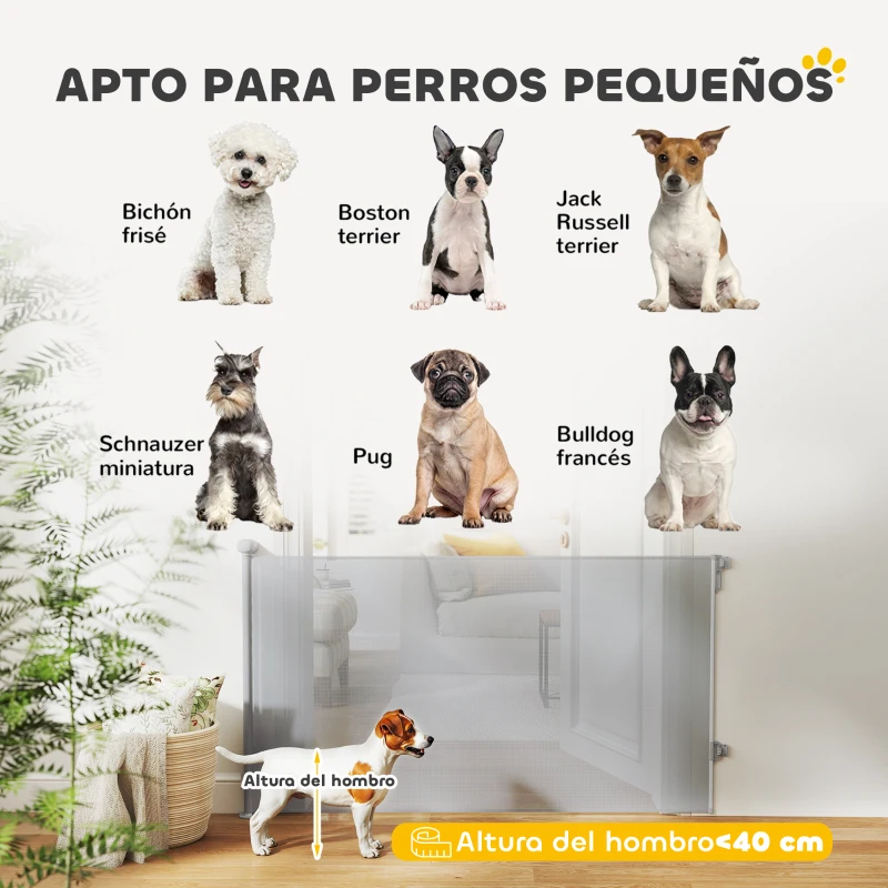 PawHut Barrera para Perros Retráctil 0-140 cm Barrera de Seguridad con Interruptor de Cierr para Puertas y Escaleras Gris