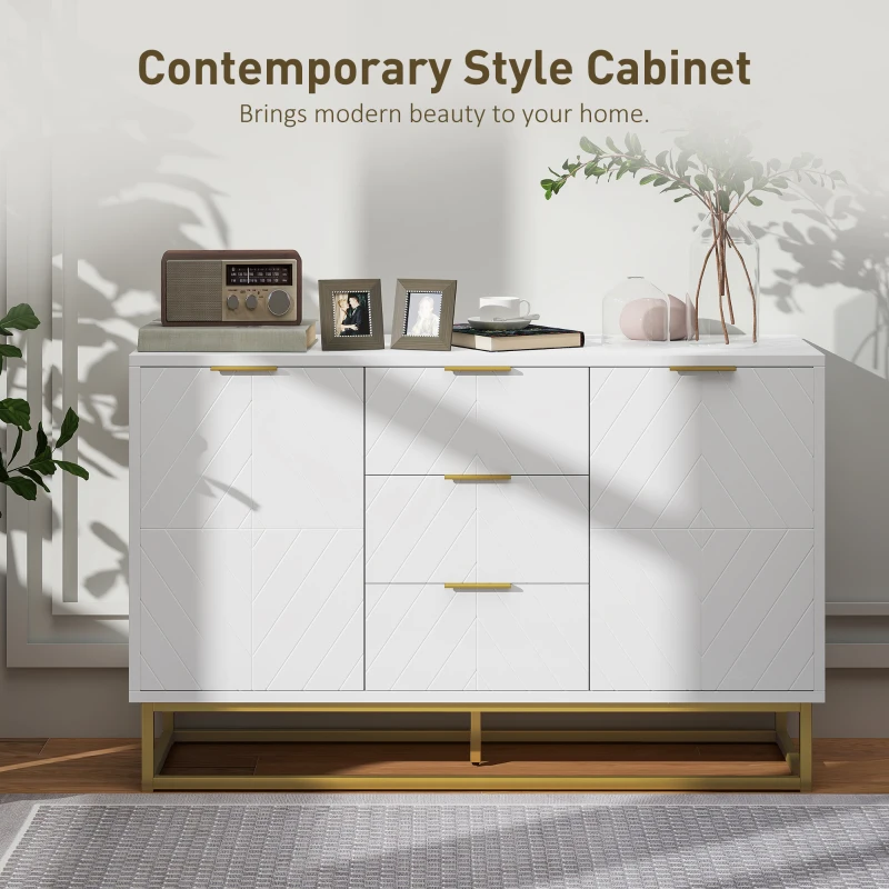 HOMCOM Sideboard with 3 Drawers and Adjustable Shelves for Living Room - White