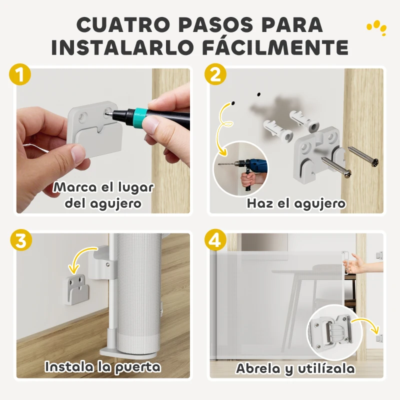 PawHut Barrera para Perros Retráctil 0-140 cm Barrera de Seguridad con Interruptor de Cierr para Puertas y Escaleras Gris