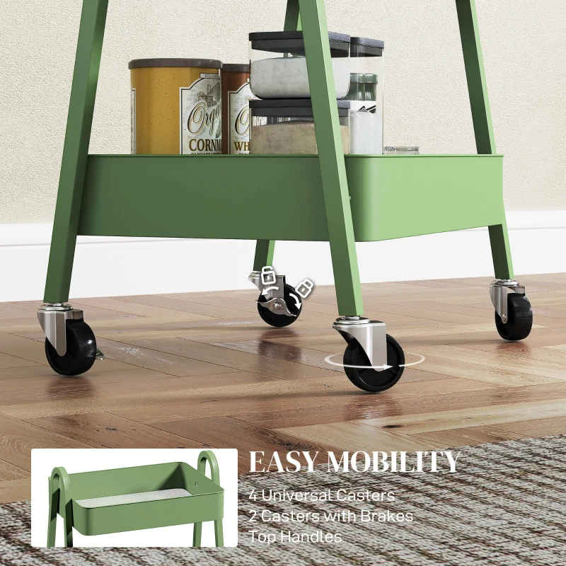 HOMCOM Three-Tier Storage Trolley - Green