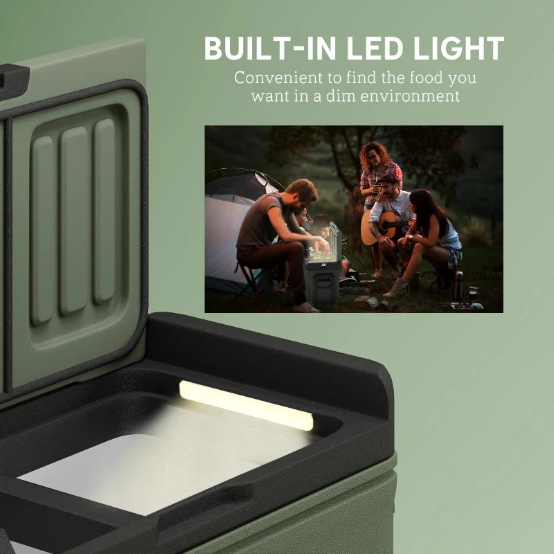 Outsunny 33L Car Fridge Freezer Dual Zone, Portable Camping Fridge 12V/24V DC & 100-240V AC, Electric Cool Box -20℃-20℃ with Wheels and LED Light, for Travel, RV, Road Trip, Picnic [Energy Class E]