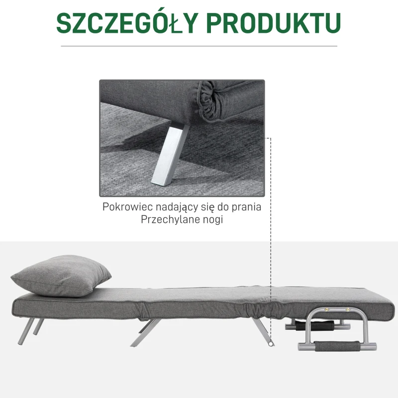 HOMCOM Fotel Rozkładany z funkcją spania Składany fotel sypialny Maksymalny udźwig: 100kg Pięciopozycyjna regulacja oparcia Z poduszką Jasnoszary(m-7)