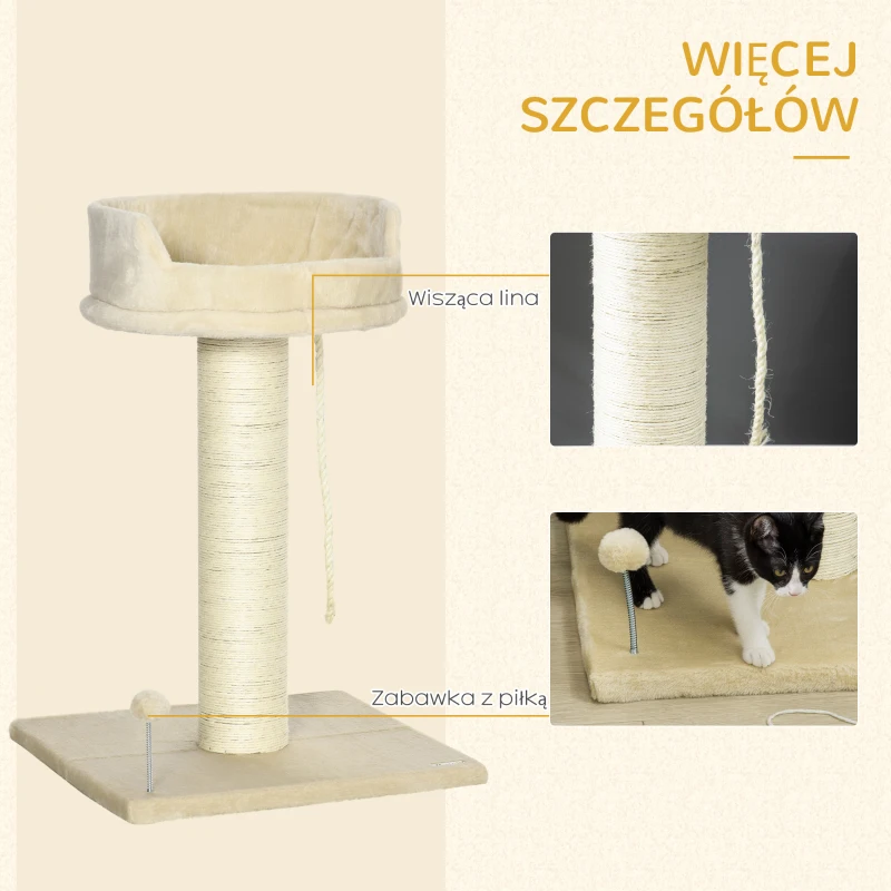 PawHut Drapak dla kota, Leżanka dla kota, 1 leżanka dla kota, w zestawie zabawka dla kota, 55 cm x 55 cm x 83 cm, Beżowy(m-5)